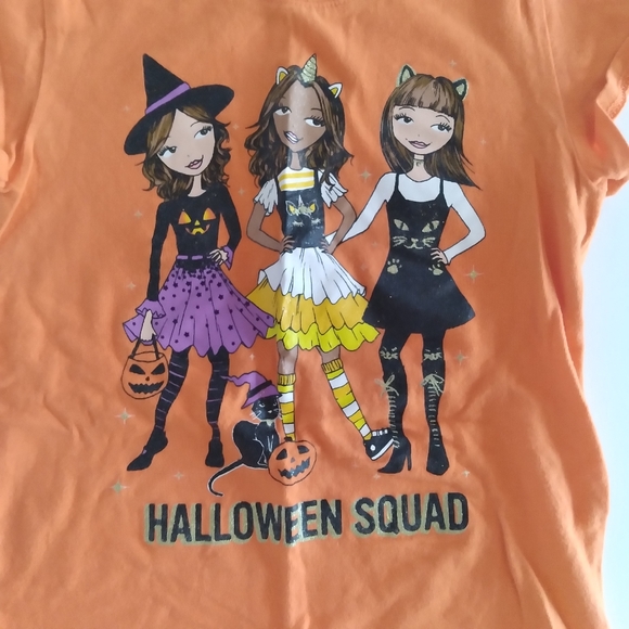 #123 Children's Place Girls Orange "Halloween Squad" Tee Shirt - Picture 4 of 8